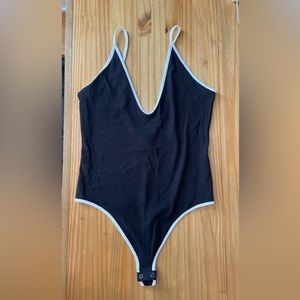 EXPRESS Plunge Bodysuit - Black with White Trim - Size Medium
